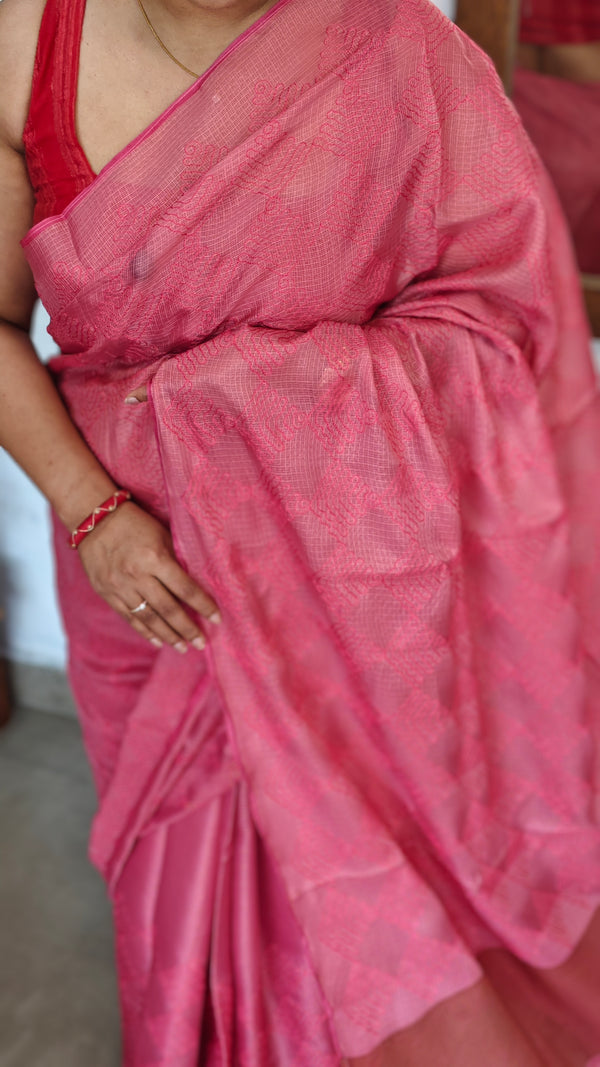 Pink Embroidered Kota Saree - 329N