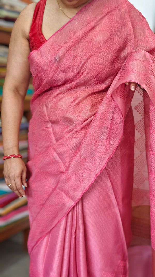 Pink Embroidered Kota Saree - 329N