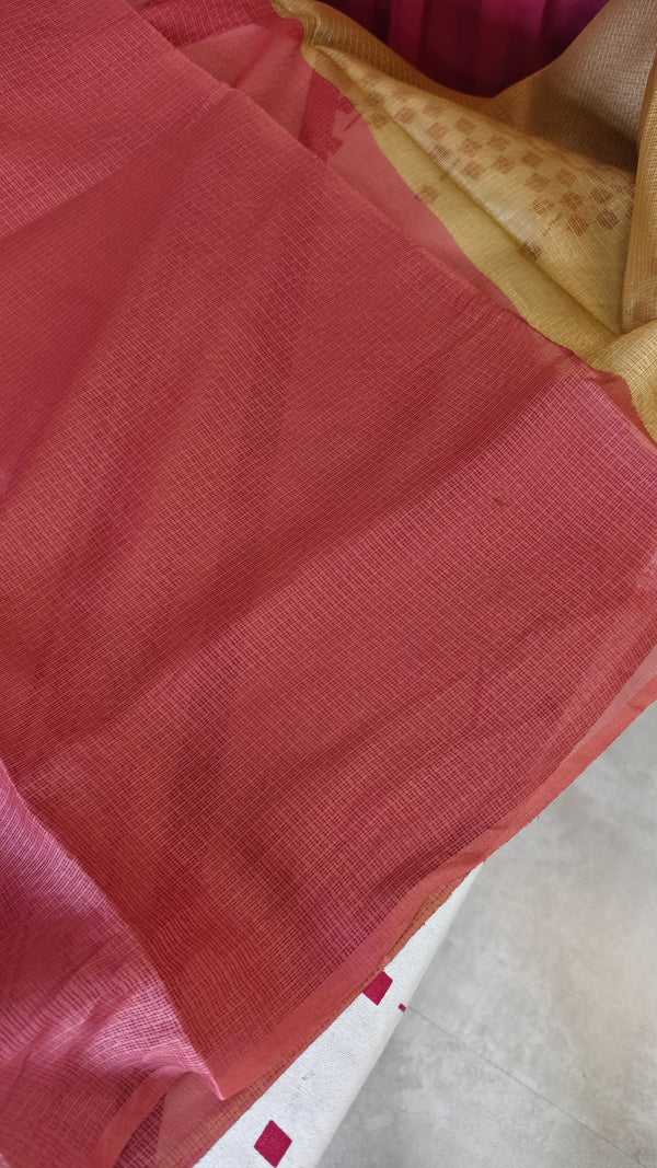 Golden Mustard with Brick Red Embroidered Kota Saree - 329N