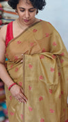 Brown Mustard Embroidered Kota Saree - 329N