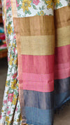Off White Checked Tussar Floral Print Saree
