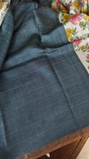 Off White Checked Tussar Floral Print Saree