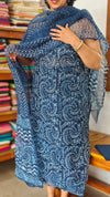 Indigo Block Printed Kota Doria Suit - GD331 - A
