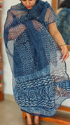 Indigo Block Printed Kota Doria Suit - GD331 - A