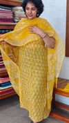 Mustard Yellow Block Printed Kota Doria Suit - GD331