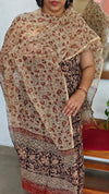Black and Brick Red Block Printed Kota Doria Suit - GD331