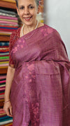 Onion Pink Tussar Silk Saree with Cutwork Borders - E192