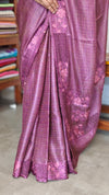 Onion Pink Tussar Silk Saree with Cutwork Borders - E192