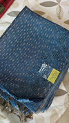 Blue and Grey Tussar Silk Saree with Cutwork Borders - E192