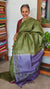 Olive Green and Lavender Tussar Silk Saree with Cutwork Borders - E192