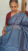 Blue and Grey Tussar Silk Saree with Cutwork Borders - E192