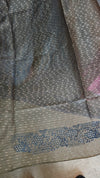 Blue and Grey Tussar Silk Saree with Cutwork Borders - E192