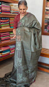 Fern Green Tussar Silk Saree with Cutwork Borders - E192
