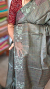 Fern Green Tussar Silk Saree with Cutwork Borders - E192