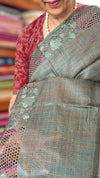 Fern Green Tussar Silk Saree with Cutwork Borders - E192