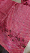 Dark Pink Tussar Silk Saree with Cutwork Borders - E192