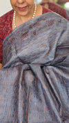 Grey and Pink Tussar Silk Saree with Cutwork Borders - E192