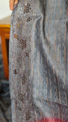 Grey and Pink Tussar Silk Saree with Cutwork Borders - E192