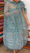Teal Blue Cotton Hakoba Suit with Kota Doria Dupatta