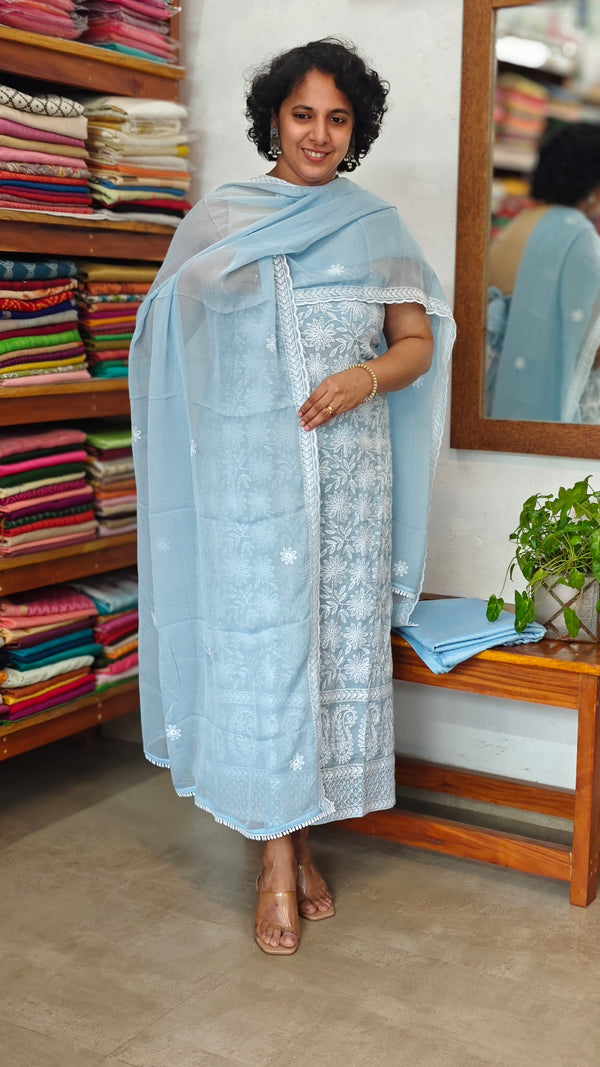 Powder Blue Georgette Suit with Chikankari - 37NL