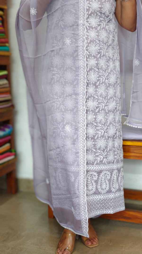 Lavender Georgette Suit with Chikankari - 37NL