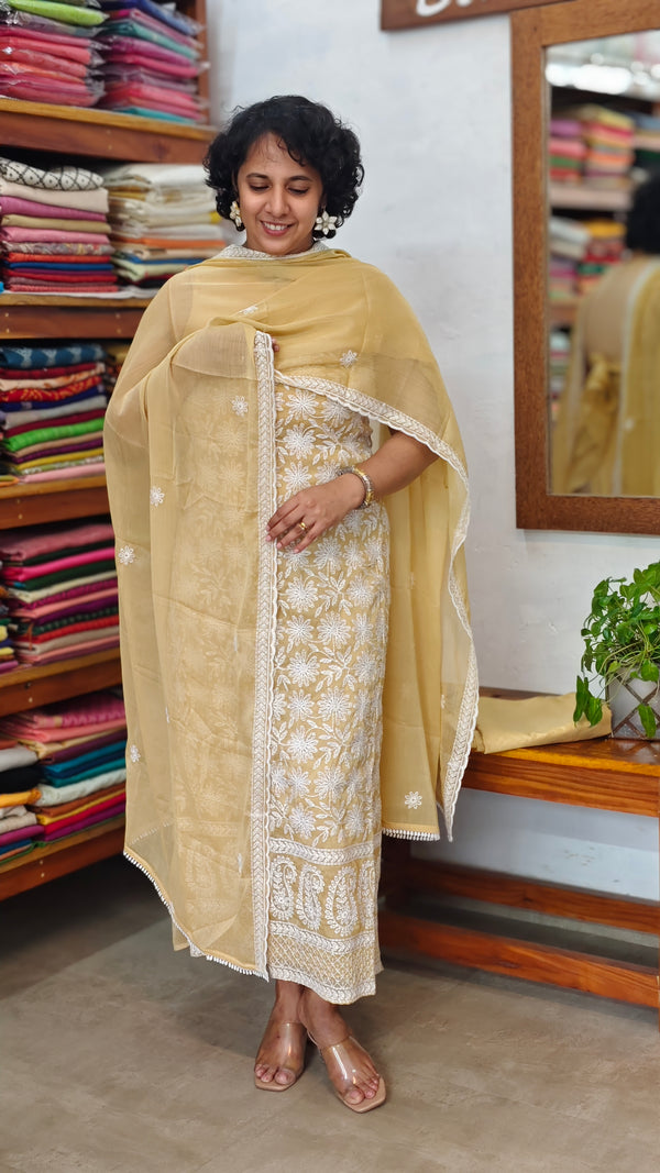 Pastel Yellow Georgette Suit with Chikankari - 37NL