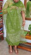 Green Batik Printed Net Kota Suit - GN65