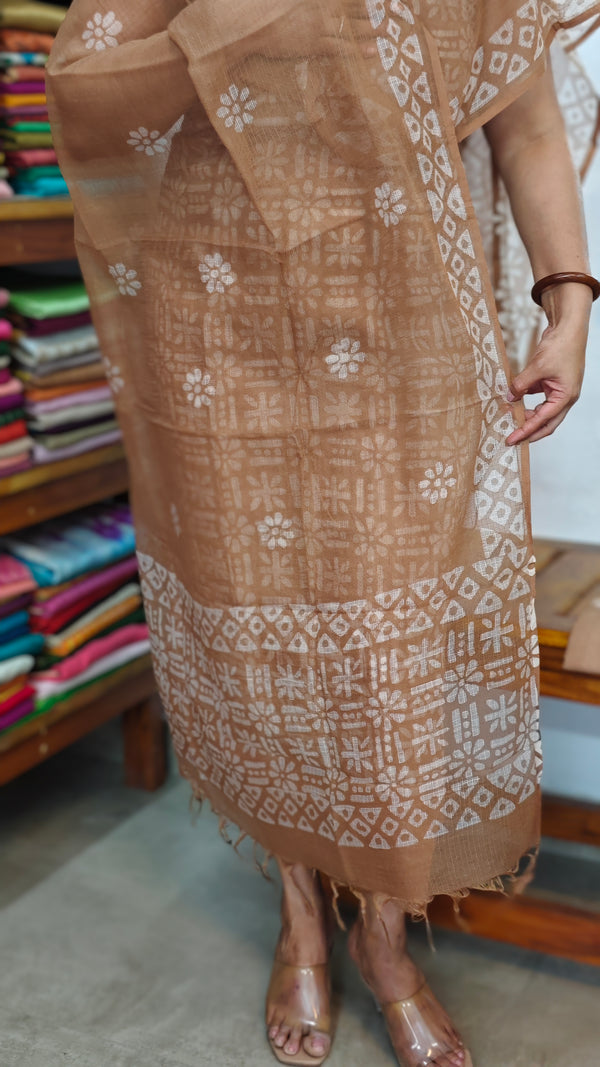 Brown Batik Printed Net Kota Suit - GN65