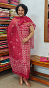 Dark Pink Batik Printed Net Kota Suit - GN65