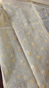 Pastel Yellow Linen Chanderi Saree with Golden Applique - D773