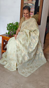 Pastel Green Linen Chanderi Saree with Golden Applique - D773