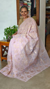 Pastel Pink Linen Chanderi Saree with Golden Applique - D773