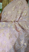 Pastel Pink Linen Chanderi Saree with Golden Applique - D773