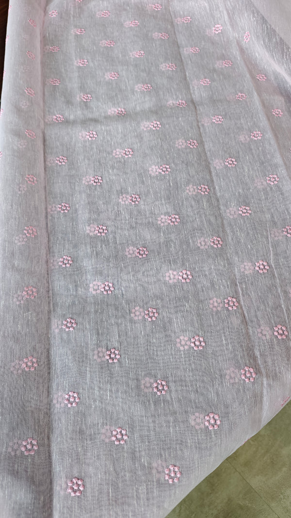 Pastel Pink Linen Chanderi Saree with Golden Applique - D773