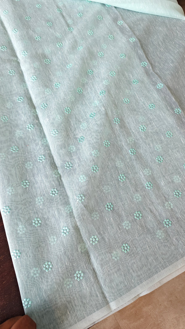Pastel Blue Linen Chanderi Saree with Golden Applique - D773