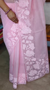 Baby Pink Net Kota Saree with Applique Work - EP26
