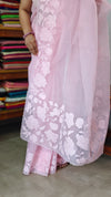 Baby Pink Net Kota Saree with Applique Work - EP26