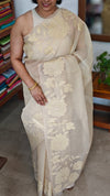 Light Beige Net Kota Saree with Applique Work - EP26