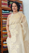 Light Beige Net Kota Saree with Applique Work - EP26