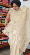 Light Beige Net Kota Saree with Applique Work - EP26