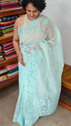 Sea Green Net Kota Saree with Applique Work - EP26
