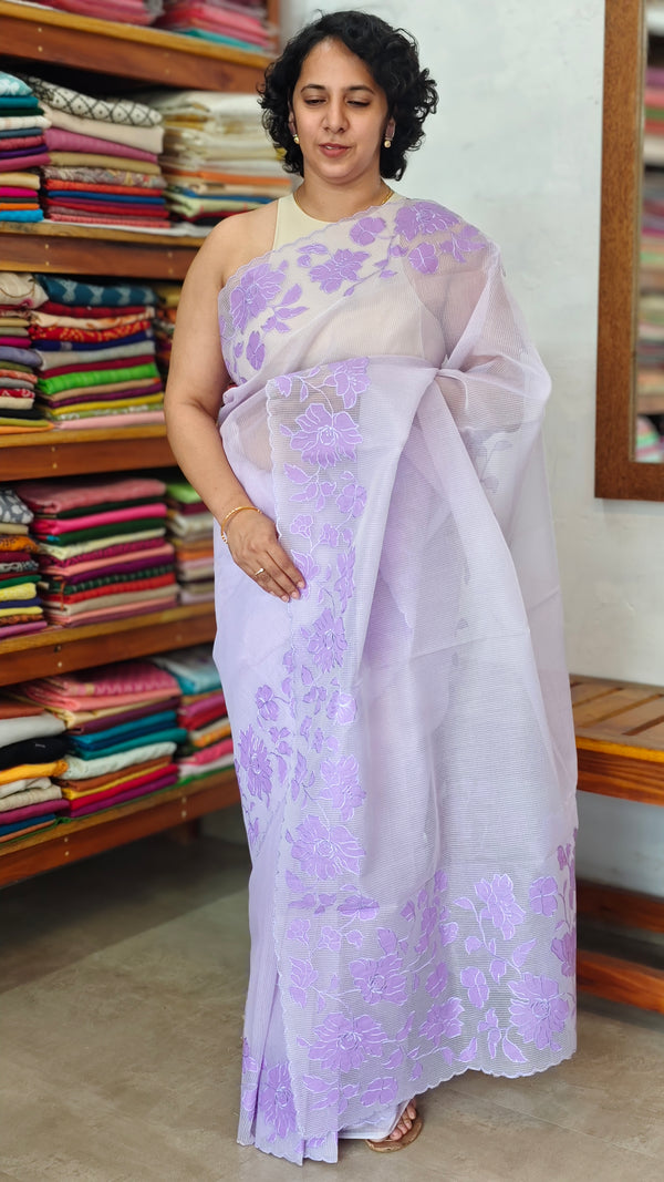 Lavender Net Kota Saree with Applique Embroidery - EP26
