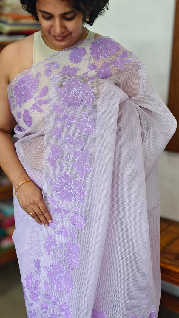 Lavender Net Kota Saree with Applique Embroidery - EP26