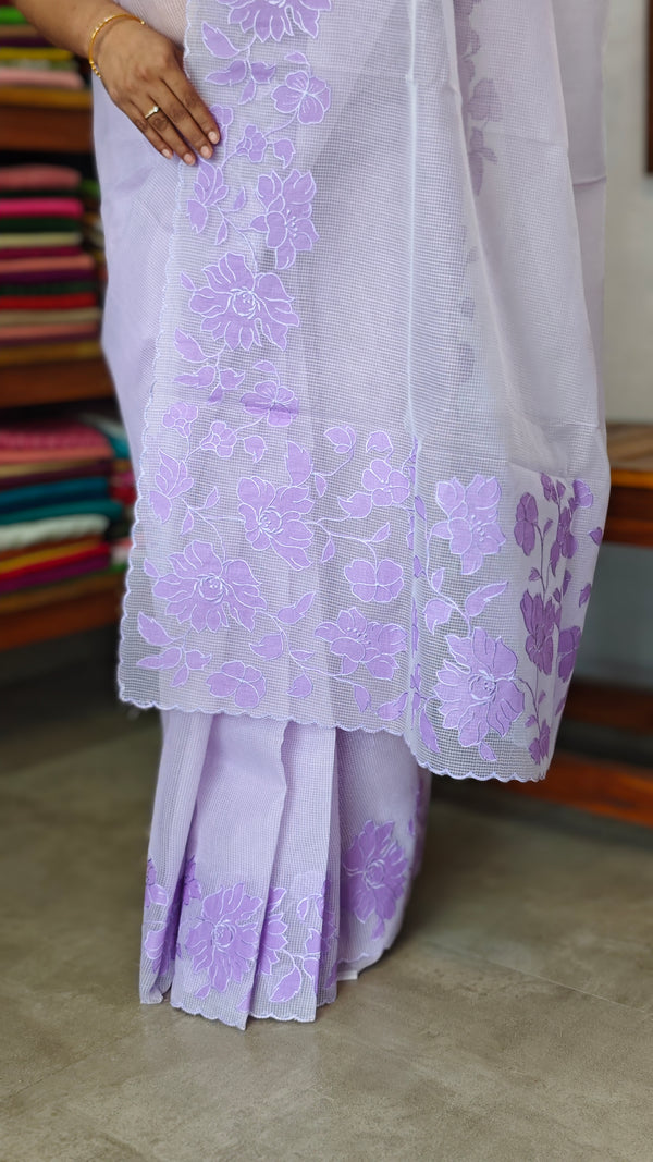 Lavender Net Kota Saree with Applique Embroidery - EP26