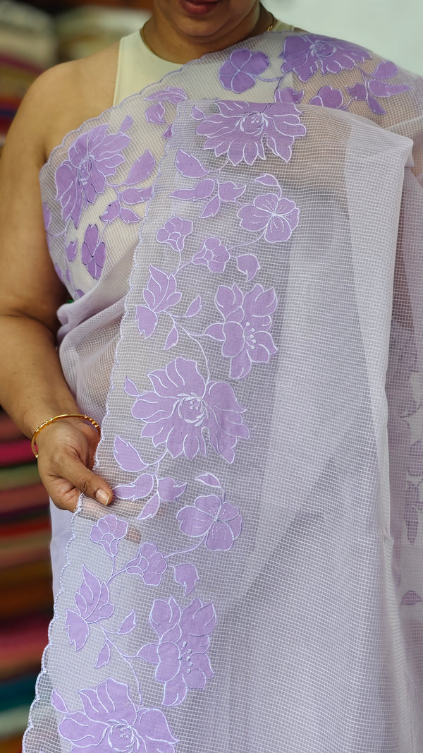Lavender Net Kota Saree with Applique Embroidery - EP26