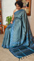 Classic Blue Tussar Silk Saree with Embroidered Borders