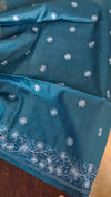 Classic Blue Tussar Silk Saree with Embroidered Borders