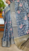 Capri Blue Embroidered Lined Noel Tussar Silk Saree