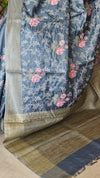 Capri Blue Embroidered Lined Noel Tussar Silk Saree