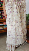 Light Beige and Lavender Jute Kota Saree with Cross Stitch Embroidery - 5033